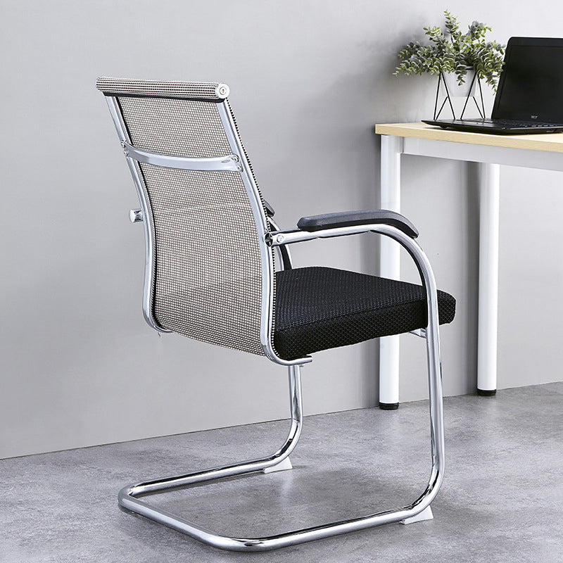 Silver Metal Modern Office Chair Mid and High Back Mesh and Leather Conference Chair Clearhalo 'furn' 'furn_office_chair' 'Furniture' 'Office Chairs' 'Office Furniture' 'office_chair' 5419390