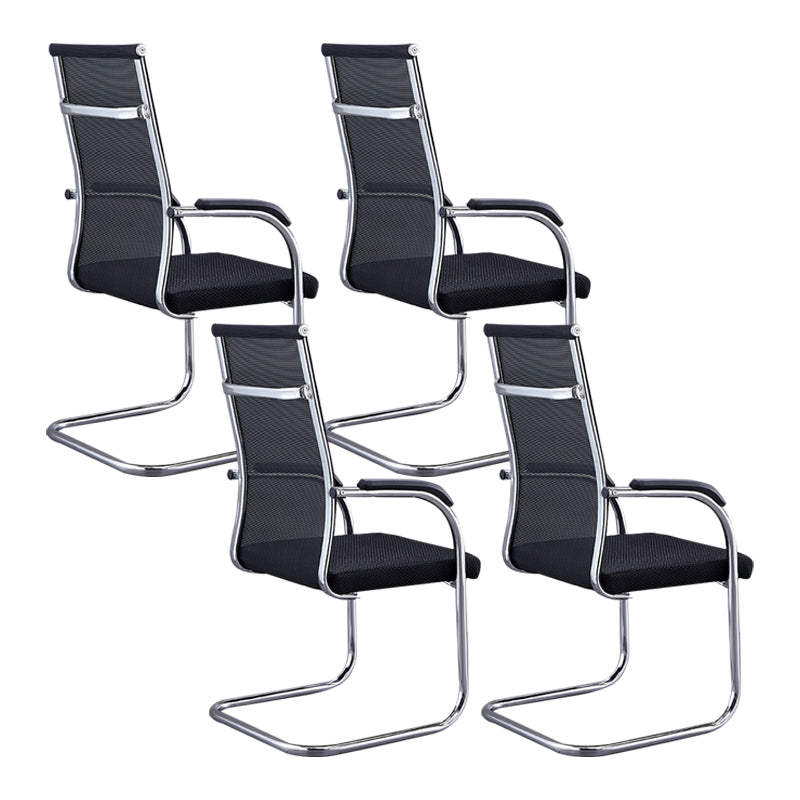 Silver Metal Modern Office Chair Mid and High Back Mesh and Leather Conference Chair Matte Black 4 Piece Set High-Back (Over 22 in.) Clearhalo 'furn' 'furn_office_chair' 'Furniture' 'Office Chairs' 'Office Furniture' 'office_chair' 5419391
