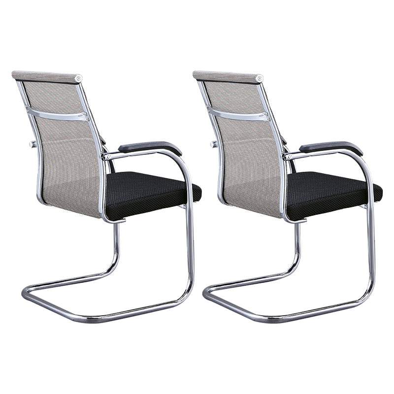 Silver Metal Modern Office Chair Mid and High Back Mesh and Leather Conference Chair Beige 2 Piece Set Mid-Back (14-22 in.) Clearhalo 'furn' 'furn_office_chair' 'Furniture' 'Office Chairs' 'Office Furniture' 'office_chair' 5419394