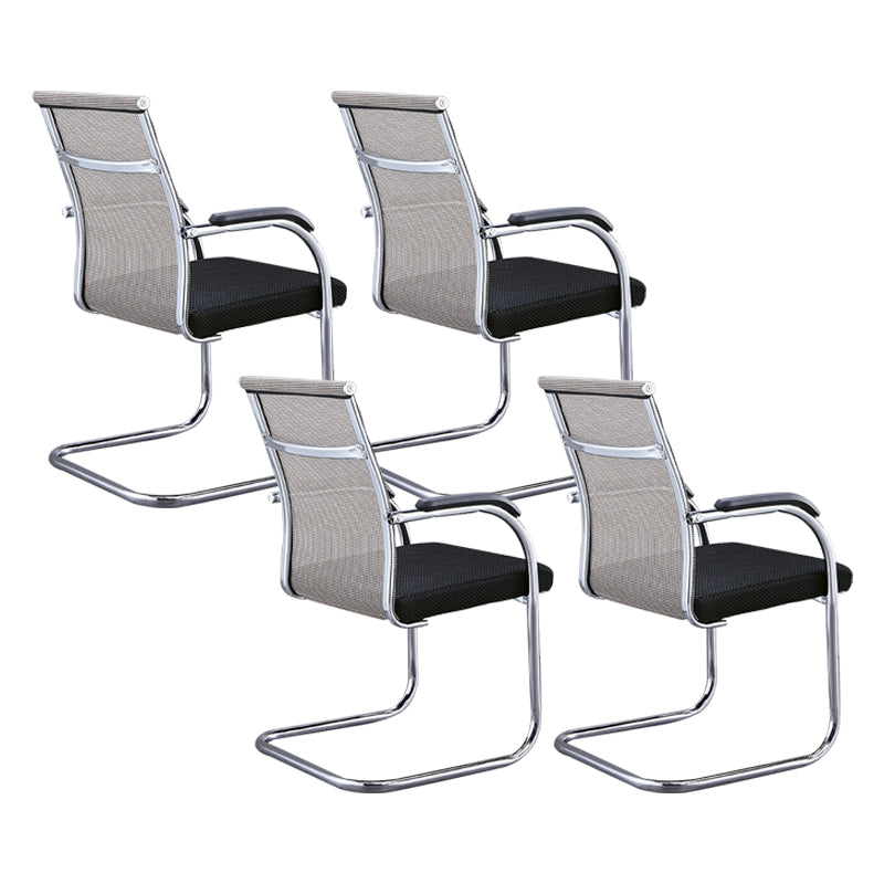 Silver Metal Modern Office Chair Mid and High Back Mesh and Leather Conference Chair Beige 4 Piece Set Mid-Back (14-22 in.) Clearhalo 'furn' 'furn_office_chair' 'Furniture' 'Office Chairs' 'Office Furniture' 'office_chair' 5419395