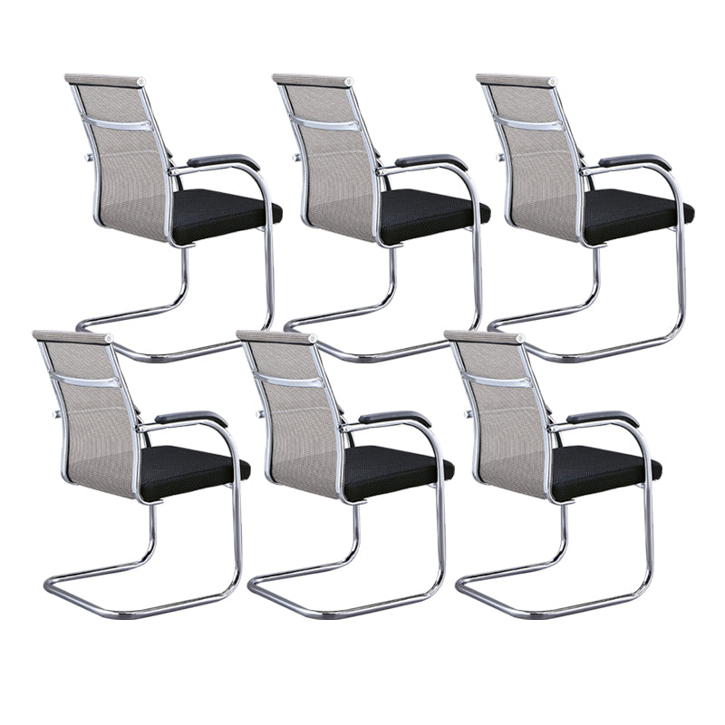 Silver Metal Modern Office Chair Mid and High Back Mesh and Leather Conference Chair Beige 6 Piece Set Mid-Back (14-22 in.) Clearhalo 'furn' 'furn_office_chair' 'Furniture' 'Office Chairs' 'Office Furniture' 'office_chair' 5419396