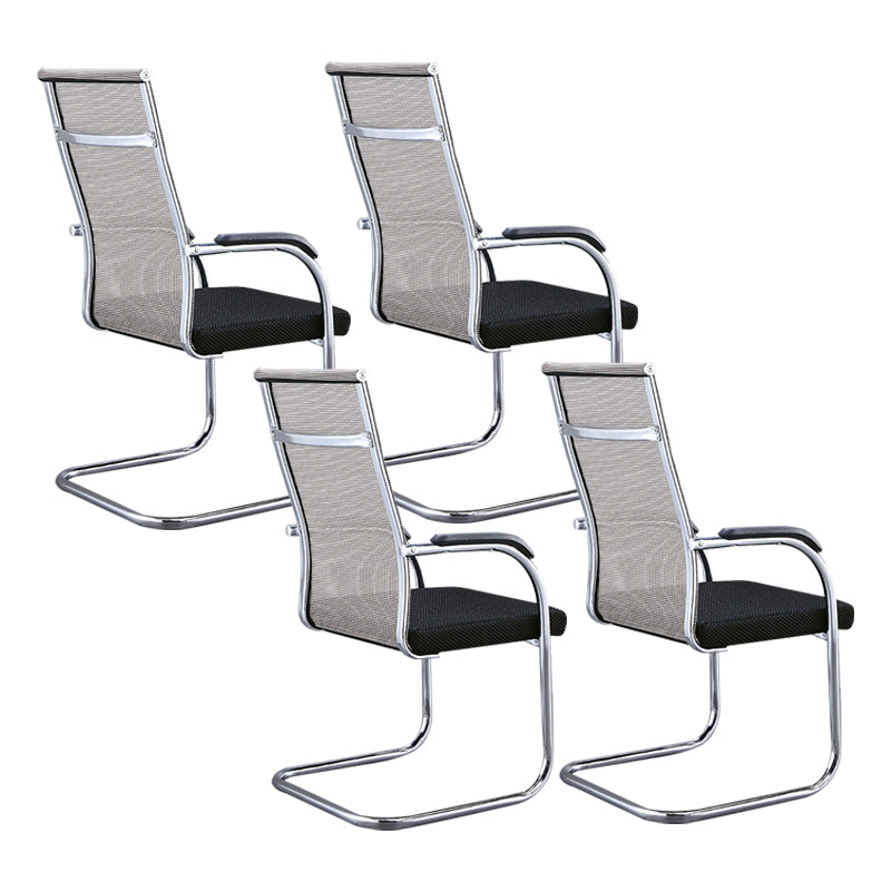 Silver Metal Modern Office Chair Mid and High Back Mesh and Leather Conference Chair Beige 4 Piece Set High-Back (Over 22 in.) Clearhalo 'furn' 'furn_office_chair' 'Furniture' 'Office Chairs' 'Office Furniture' 'office_chair' 5419398