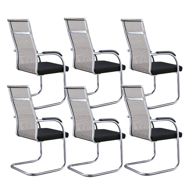 Silver Metal Modern Office Chair Mid and High Back Mesh and Leather Conference Chair Beige 6 Piece Set High-Back (Over 22 in.) Clearhalo 'furn' 'furn_office_chair' 'Furniture' 'Office Chairs' 'Office Furniture' 'office_chair' 5419399