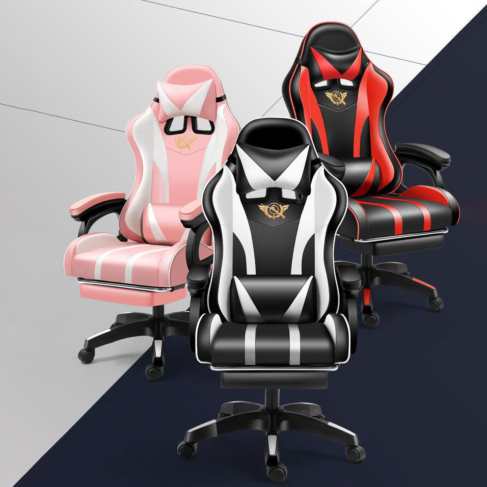 Swivel gamingstoel met zwarte nylon frame moderne computerbureau stoel met wielen