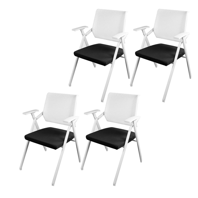 Mid Back Mesh Conference Chair Ergonomic Fixed Arms Office Chair Black White Without Writing Pad 4 Piece Set Clearhalo 'furn' 'furn_office_chair' 'Furniture' 'Office Chairs' 'Office Furniture' 'office_chair' 5419654