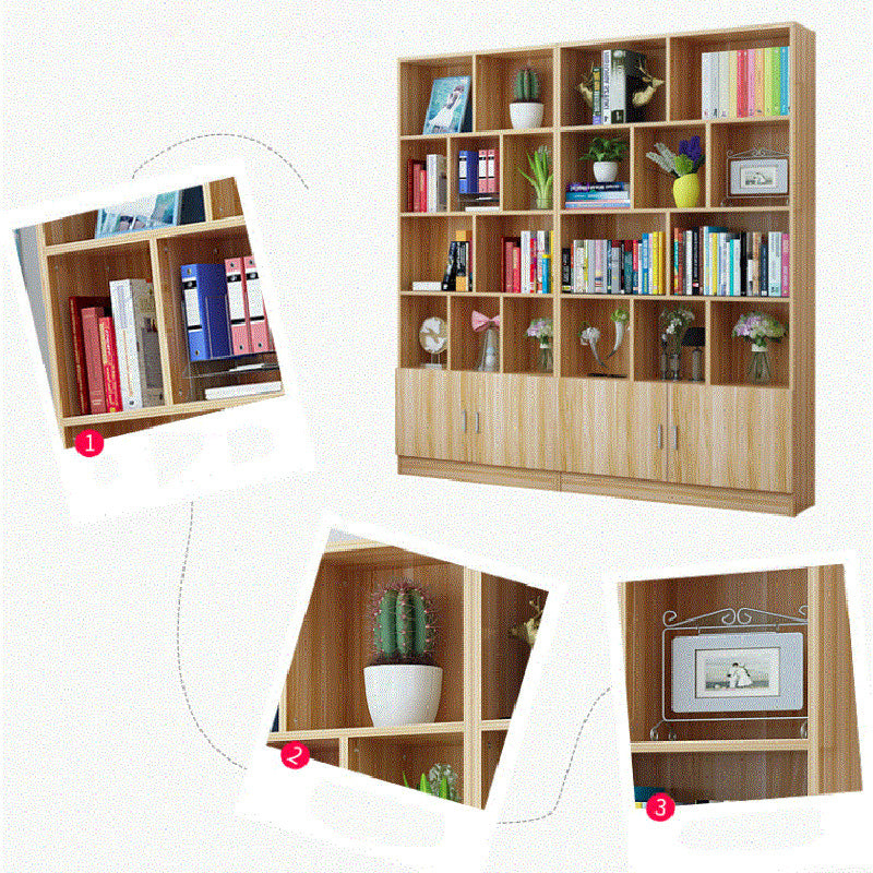 Bibliothèque standard de librairie moderne à l'arrière fermé en bois moderne avec porte