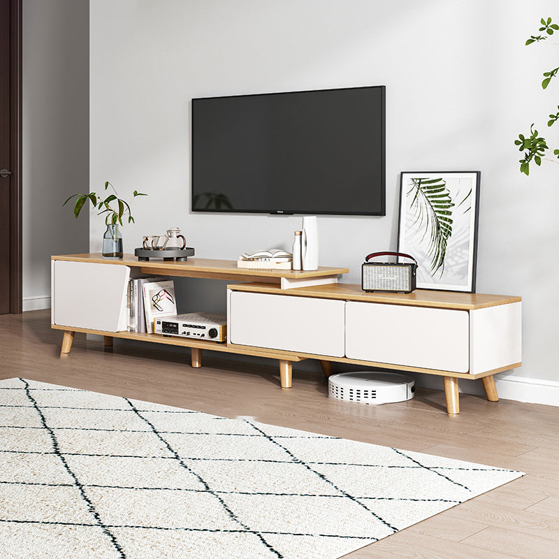 Engineered Wood TV Stand Console with Cabinet 2-Drawer TV Media Stand 47"L x 12"W x 17"H Natural Wood White Clearhalo 'furn' 'furn_tv_stands_entertainment_centers' 'Furniture' 'Living Room Furniture' 'TV Stands & Entertainment Centers' 'TV Stands & Media Storage Furniture' 'tv_stands_entertainment_centers' 5420781