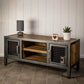 Brown Pine Wood Top TV Media Stand Industrial Media Console with Open Storage