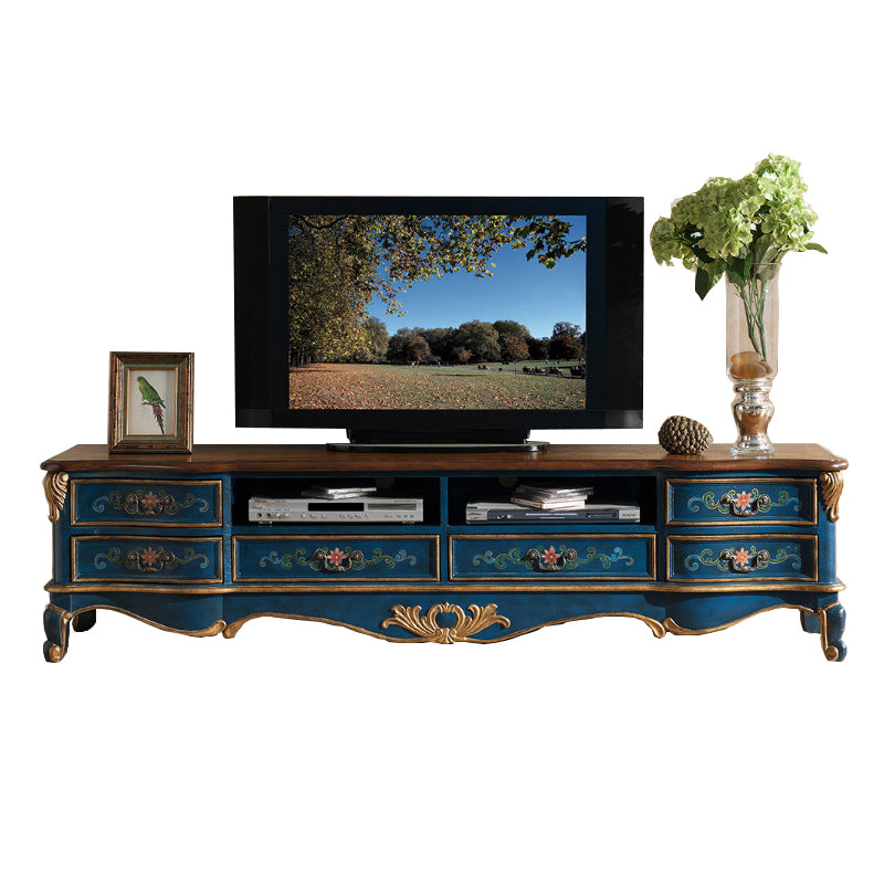 Mueble para TV de estilo tradicional, mueble para TV de madera de abedul con 6 cajones