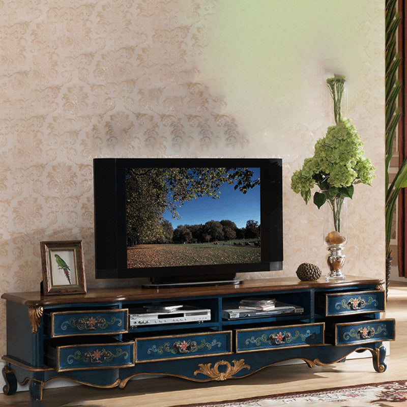 Mueble para TV de estilo tradicional, mueble para TV de madera de abedul con 6 cajones