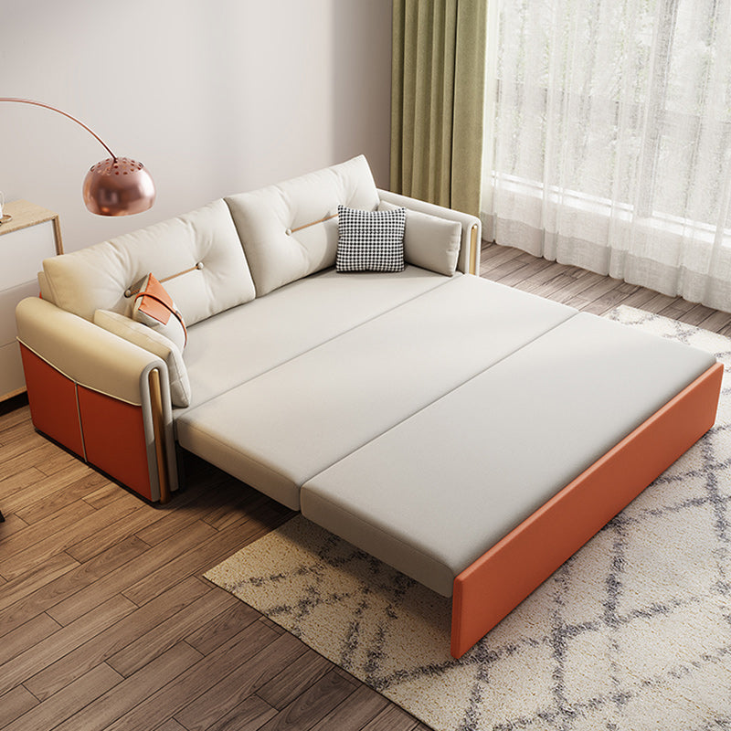 フェイクレザーステイン耐性現代ベッドソファソファオレンジ/ホワイト