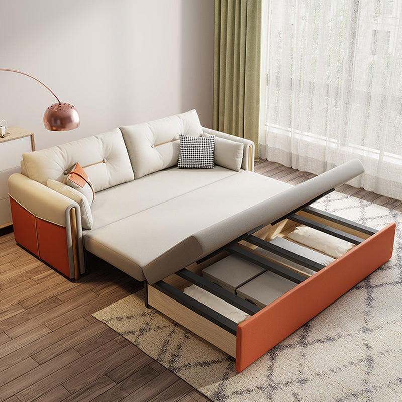 フェイクレザーステイン耐性現代ベッドソファソファオレンジ/ホワイト