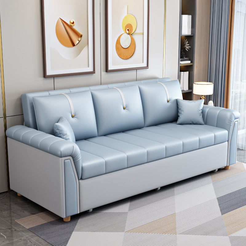 Square Arm Standard Couch Bed Contemporary Faux Leather Bed Sofa Couch 69"L x 31.5"W x 33.5"H Clearhalo 'furn' 'furn_sofas' 'Furniture' 'Living Room Furniture' 'Sofa' 'sofas' 5421178