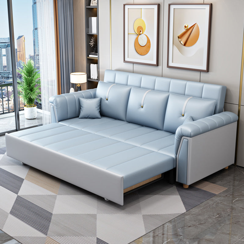 Square Arm Standard Couch Bed Contemporary Faux Leather Bed Sofa Couch 57"L x 31.5"W x 33.5"H Clearhalo 'furn' 'furn_sofas' 'Furniture' 'Living Room Furniture' 'Sofa' 'sofas' 5421179