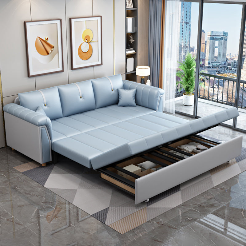 Square Arm Standard Couch Bed Contemporary Faux Leather Bed Sofa Couch 92.5"L x 31.5"W x 33.5"H Clearhalo 'furn' 'furn_sofas' 'Furniture' 'Living Room Furniture' 'Sofa' 'sofas' 5421188