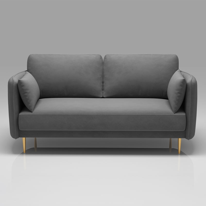 Square Arm Contemporary Settee Sofa Standard Velvet Settee Couch Grey Clearhalo 'furn' 'furn_sofas' 'Furniture' 'Living Room Furniture' 'Sofa' 'sofas' 5421265