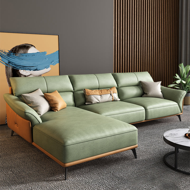 Pillow Arms Sectional Green Modern Faux Leather Living Room Sofa & Chaise 114"L x 71"W x 35.5"H Clearhalo 'furn' 'furn_sectionals' 'Furniture' 'Living Room Furniture' 'Sectionals' 5421399