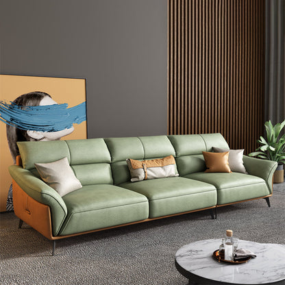 Pillow Arms Sectional Green Modern Faux Leather Living Room Sofa & Chaise 110"L x 37"W x 35"H Clearhalo 'furn' 'furn_sectionals' 'Furniture' 'Living Room Furniture' 'Sectionals' 5421401