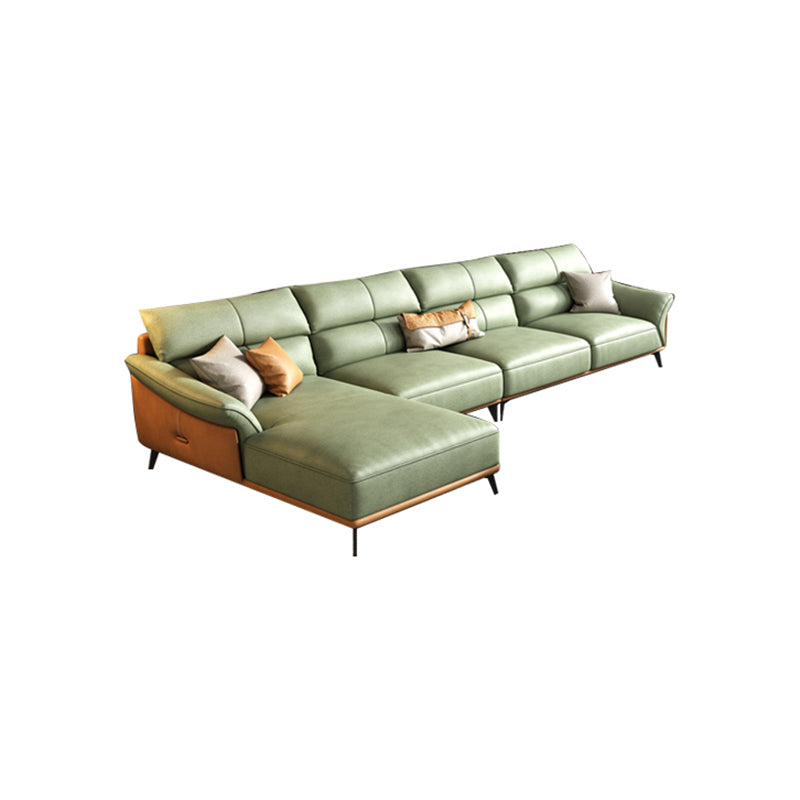 Pillow Arms Sectional Green Modern Faux Leather Living Room Sofa & Chaise Clearhalo 'furn' 'furn_sectionals' 'Furniture' 'Living Room Furniture' 'Sectionals' 5421403