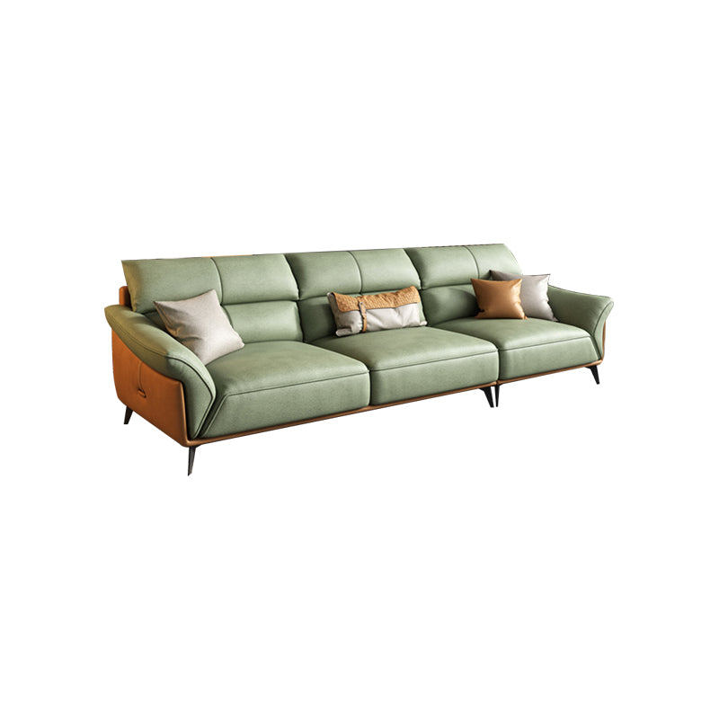 Pillow Arms Sectional Green Modern Faux Leather Living Room Sofa & Chaise Clearhalo 'furn' 'furn_sectionals' 'Furniture' 'Living Room Furniture' 'Sectionals' 5421404