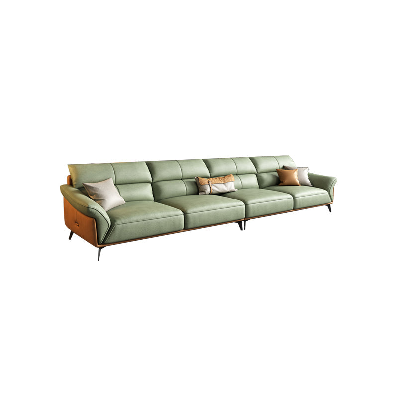 Pillow Arms Sectional Green Modern Faux Leather Living Room Sofa & Chaise 134"L x 37"W x 35"H Clearhalo 'furn' 'furn_sectionals' 'Furniture' 'Living Room Furniture' 'Sectionals' 5421405