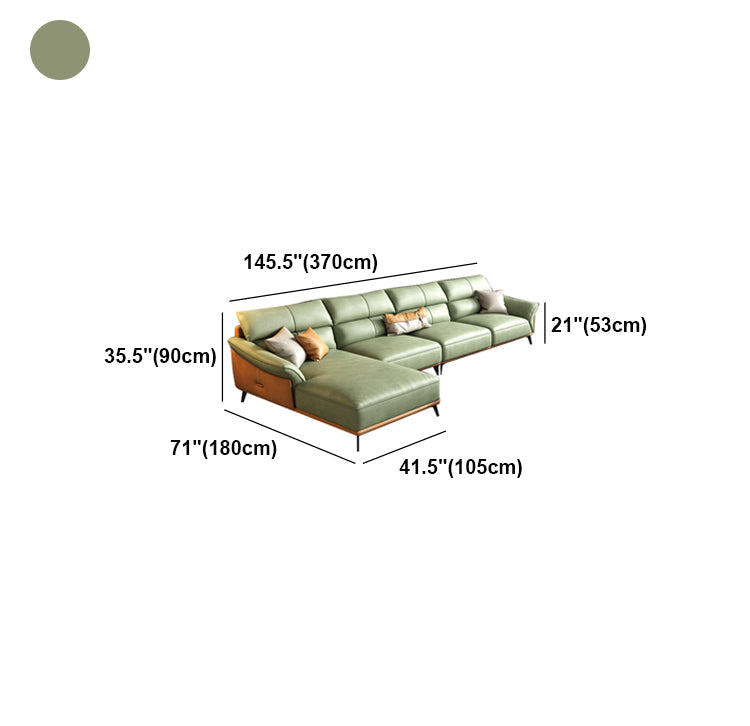 Pillow Arms Sectional Green Modern Faux Leather Living Room Sofa & Chaise Clearhalo 'furn' 'furn_sectionals' 'Furniture' 'Living Room Furniture' 'Sectionals' 5421413