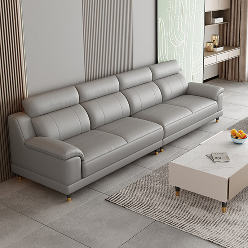 Light-grey Contemporary Sofa Genuine Leather Living Room Sofa & Chaise 133"L x 38.5"W x 35"H Clearhalo 'furn' 'furn_sectionals' 'Furniture' 'Living Room Furniture' 'Sectionals' 5421498
