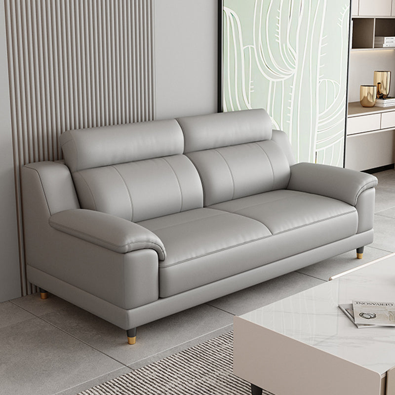 Light-grey Contemporary Sofa Genuine Leather Living Room Sofa & Chaise 78"L x 38.5"W x 35"H Clearhalo 'furn' 'furn_sectionals' 'Furniture' 'Living Room Furniture' 'Sectionals' 5421500
