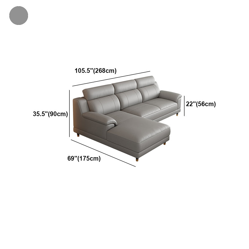 Light-grey Contemporary Sofa Genuine Leather Living Room Sofa & Chaise Clearhalo 'furn' 'furn_sectionals' 'Furniture' 'Living Room Furniture' 'Sectionals' 5421512