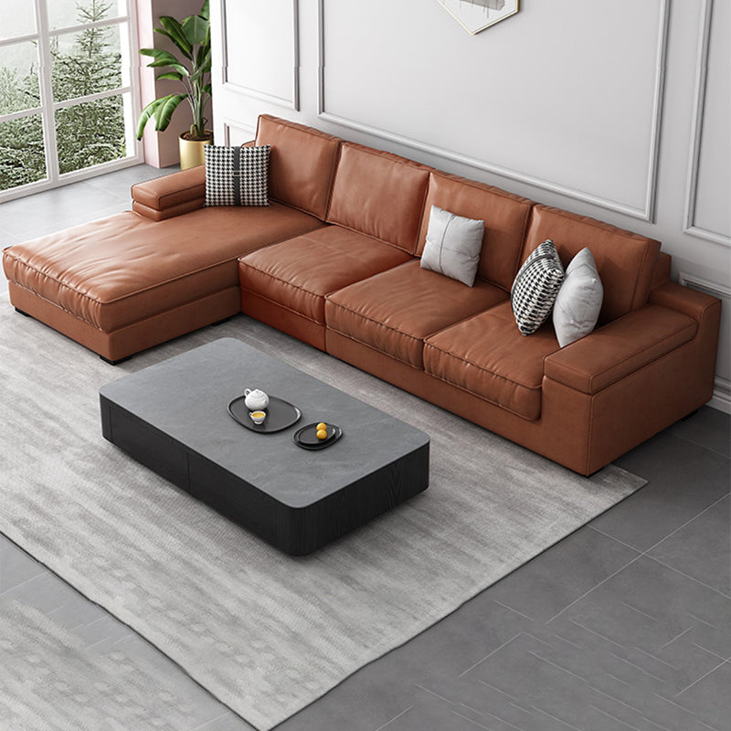 Contemporary Sofa Pillow Top Arm Modular Reversible L-Shape Sectional Couch Orange Clearhalo 'furn' 'furn_sectionals' 'Furniture' 'Living Room Furniture' 'Sectionals' 5421553