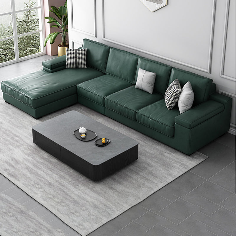 Contemporary Sofa Pillow Top Arm Modular Reversible L-Shape Sectional Couch Dark Green Clearhalo 'furn' 'furn_sectionals' 'Furniture' 'Living Room Furniture' 'Sectionals' 5421556