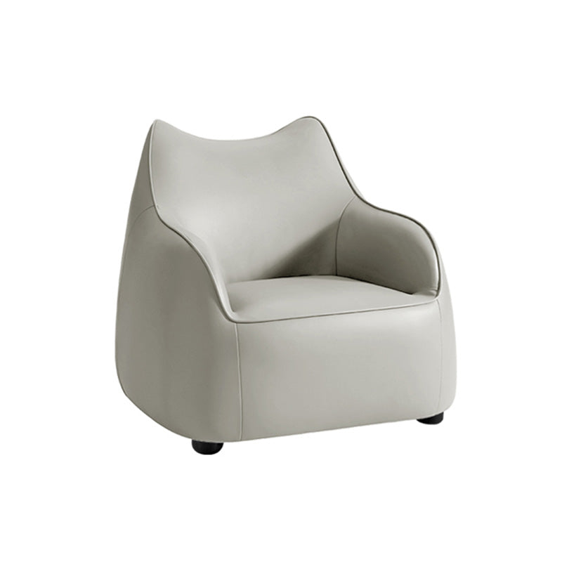 Modern Barrel Chair Genuine Leather Chair with Black Legs for Bedroom Pewter Clearhalo 'Accent Chairs' 'accent_chairs' 'Chairs & Seating' 'furn' 'furn_accent_chairs' 'Furniture' 'Living Room Furniture' 5421563