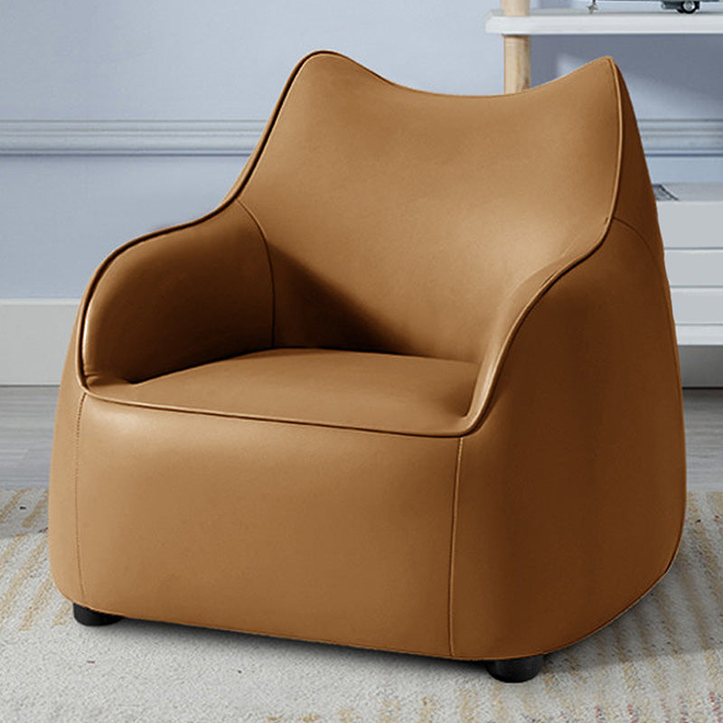 Modern Barrel Chair Genuine Leather Chair with Black Legs for Bedroom 29.5"L x 29.5"W x 35"H Brown Clearhalo 'Accent Chairs' 'accent_chairs' 'Chairs & Seating' 'furn' 'furn_accent_chairs' 'Furniture' 'Living Room Furniture' 5421564