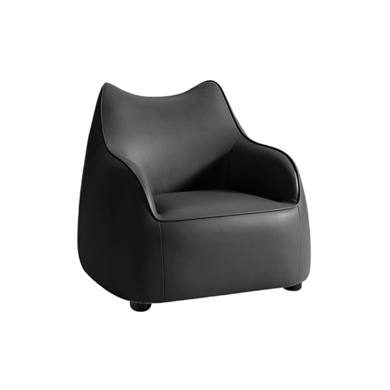 Modern Barrel Chair Genuine Leather Chair with Black Legs for Bedroom Black Clearhalo 'Accent Chairs' 'accent_chairs' 'Chairs & Seating' 'furn' 'furn_accent_chairs' 'Furniture' 'Living Room Furniture' 5421569