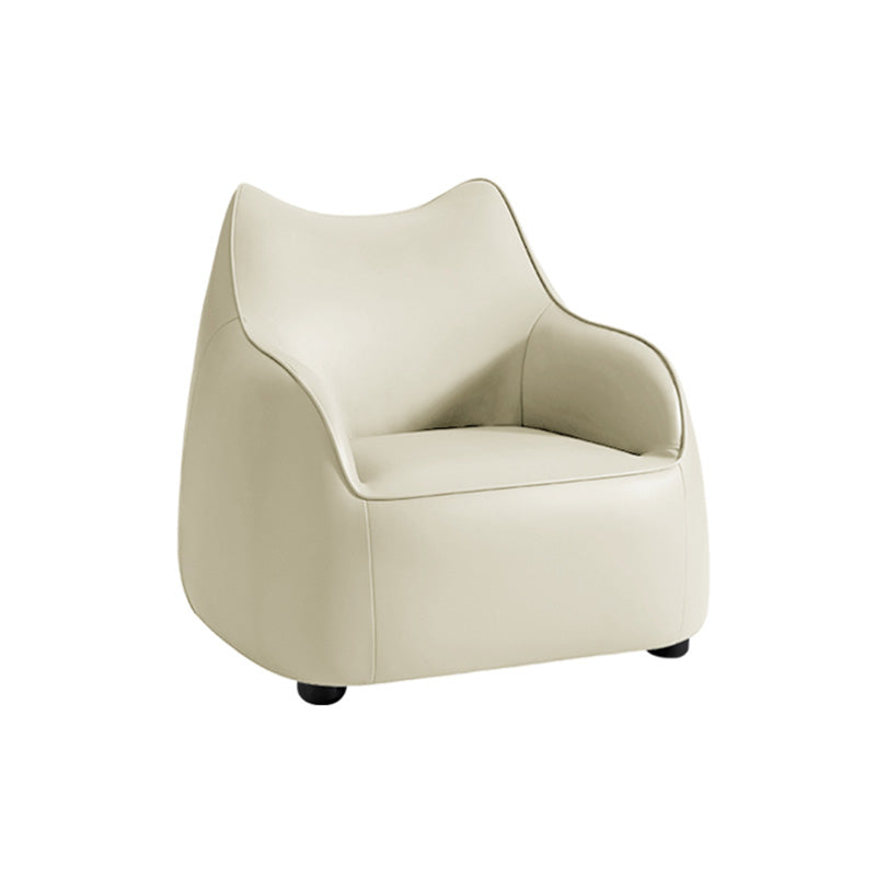 Modern Barrel Chair Genuine Leather Chair with Black Legs for Bedroom 20"L x 23.5"W x 25.5"H Beige Clearhalo 'Accent Chairs' 'accent_chairs' 'Chairs & Seating' 'furn' 'furn_accent_chairs' 'Furniture' 'Living Room Furniture' 5421570