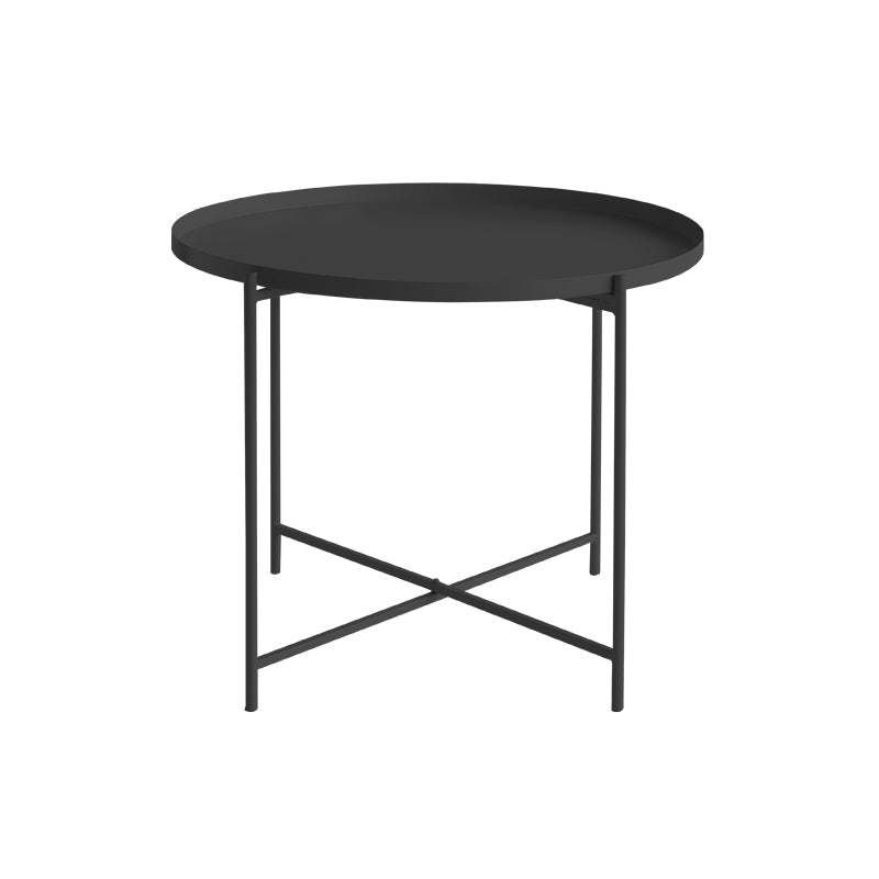 Cross Legs Tray Top Coffee Table Round Metallic Cocktail Table 24"L x 24"W x 18.5"H Black Clearhalo 'Coffee & Accent Tables' 'Coffee Tables' 'coffee_tables' 'furn' 'furn_coffee_tables' 'Furniture' 'Living Room Furniture' 5421803