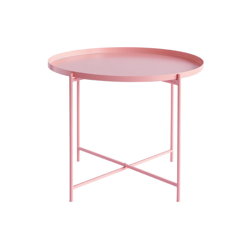 Cross Legs Tray Top Coffee Table Round Metallic Cocktail Table 24"L x 24"W x 18.5"H Pink Clearhalo 'Coffee & Accent Tables' 'Coffee Tables' 'coffee_tables' 'furn' 'furn_coffee_tables' 'Furniture' 'Living Room Furniture' 5421808