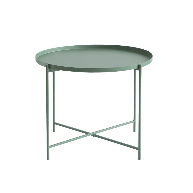 Cross Legs Tray Top Coffee Table Round Metallic Cocktail Table 24"L x 24"W x 18.5"H Green Clearhalo 'Coffee & Accent Tables' 'Coffee Tables' 'coffee_tables' 'furn' 'furn_coffee_tables' 'Furniture' 'Living Room Furniture' 5421810