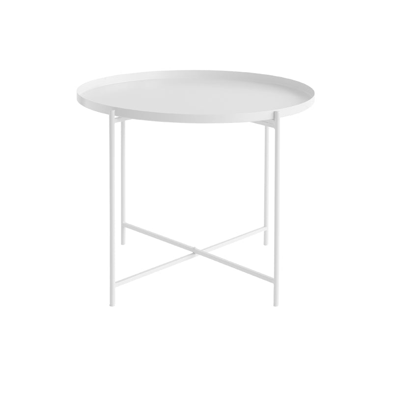 Cross Legs Tray Top Coffee Table Round Metallic Cocktail Table 24"L x 24"W x 18.5"H White Clearhalo 'Coffee & Accent Tables' 'Coffee Tables' 'coffee_tables' 'furn' 'furn_coffee_tables' 'Furniture' 'Living Room Furniture' 5421811