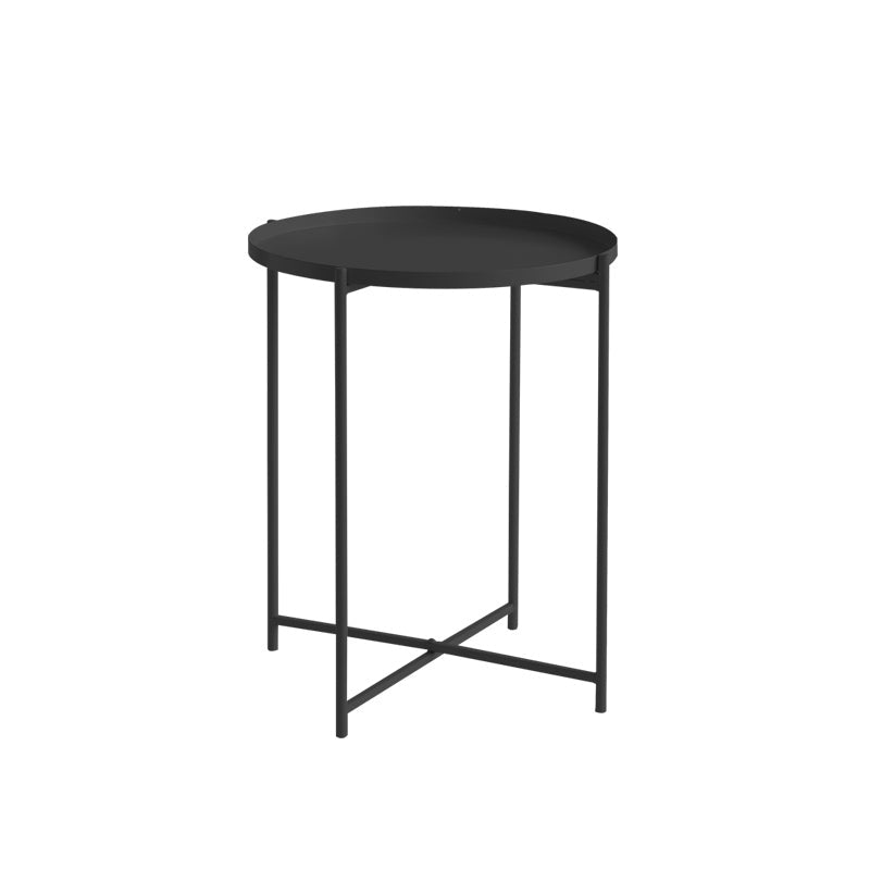 Cross Legs Tray Top Coffee Table Round Metallic Cocktail Table 17"L x 17"W x 20.5"H Black Clearhalo 'Coffee & Accent Tables' 'Coffee Tables' 'coffee_tables' 'furn' 'furn_coffee_tables' 'Furniture' 'Living Room Furniture' 5421813