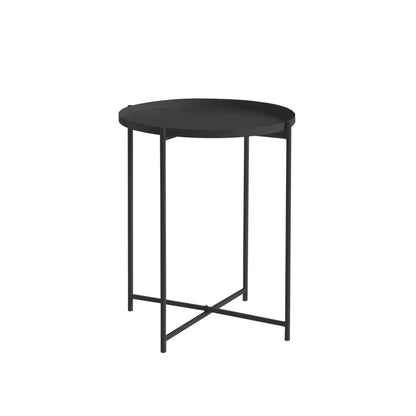 Cross Legs Tray Top Coffee Table Round Metallic Cocktail Table 17"L x 17"W x 20.5"H Black Clearhalo 'Coffee & Accent Tables' 'Coffee Tables' 'coffee_tables' 'furn' 'furn_coffee_tables' 'Furniture' 'Living Room Furniture' 5421813
