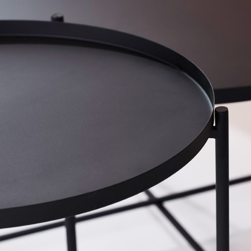 Cross Legs Tray Top Coffee Table Round Metallic Cocktail Table Clearhalo 'Coffee & Accent Tables' 'Coffee Tables' 'coffee_tables' 'furn' 'furn_coffee_tables' 'Furniture' 'Living Room Furniture' 5421816