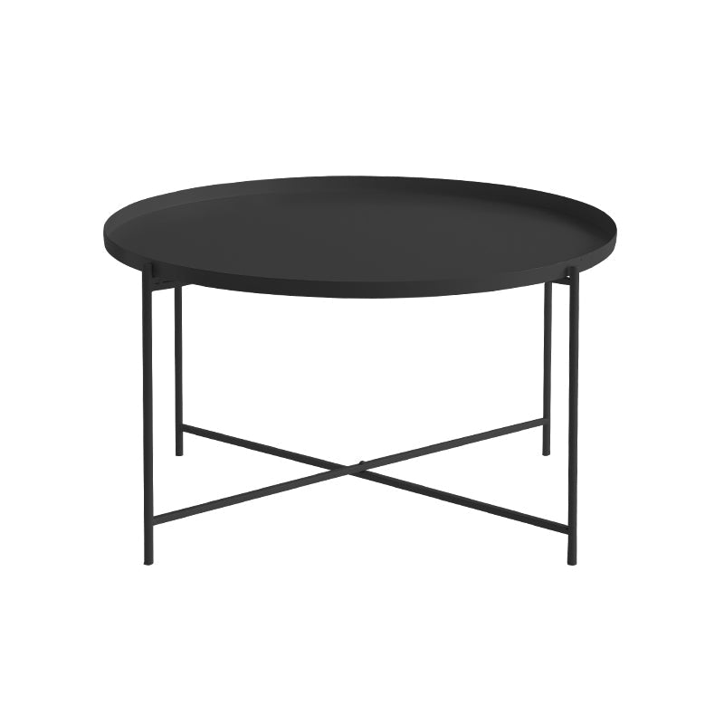 Cross Legs Tray Top Coffee Table Round Metallic Cocktail Table 29.5"L x 29.5"W x 16.5"H Black Clearhalo 'Coffee & Accent Tables' 'Coffee Tables' 'coffee_tables' 'furn' 'furn_coffee_tables' 'Furniture' 'Living Room Furniture' 5421819