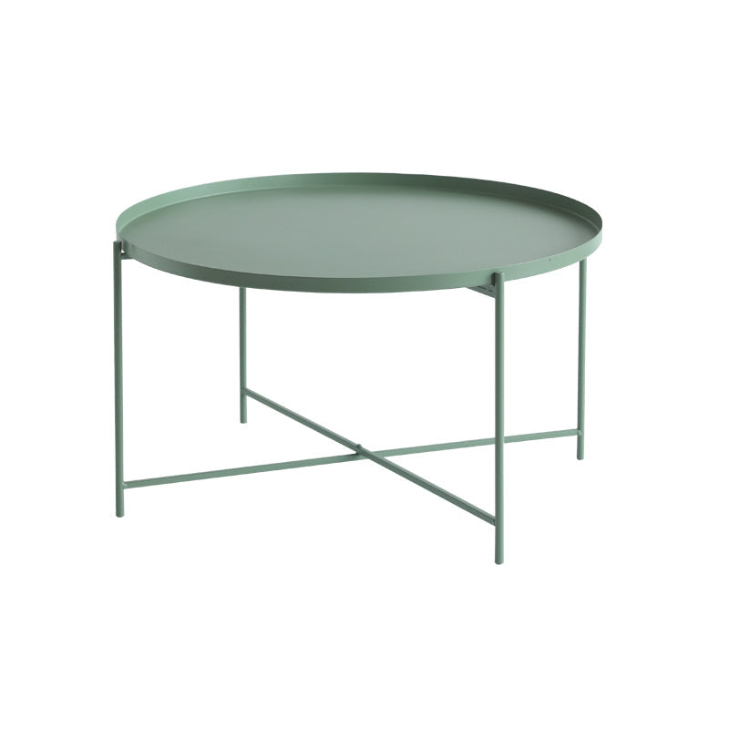 Cross Legs Tray Top Coffee Table Round Metallic Cocktail Table 29.5"L x 29.5"W x 16.5"H Green Clearhalo 'Coffee & Accent Tables' 'Coffee Tables' 'coffee_tables' 'furn' 'furn_coffee_tables' 'Furniture' 'Living Room Furniture' 5421820