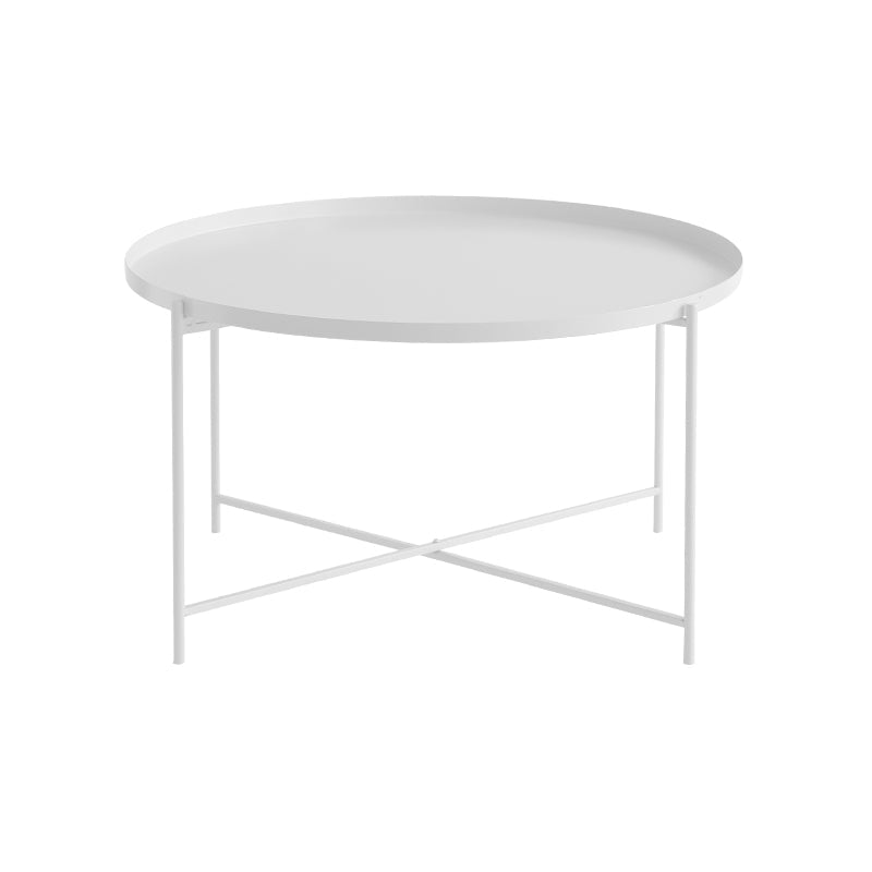 Cross Legs Tray Top Coffee Table Round Metallic Cocktail Table 29.5"L x 29.5"W x 16.5"H White Clearhalo 'Coffee & Accent Tables' 'Coffee Tables' 'coffee_tables' 'furn' 'furn_coffee_tables' 'Furniture' 'Living Room Furniture' 5421821