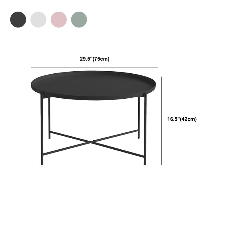 Cross Legs Tray Top Coffee Table Round Metallic Cocktail Table Clearhalo 'Coffee & Accent Tables' 'Coffee Tables' 'coffee_tables' 'furn' 'furn_coffee_tables' 'Furniture' 'Living Room Furniture' 5421826