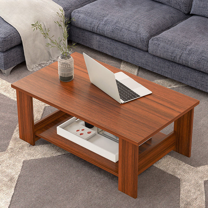 Rectangular Wooden 4 Legs Coffee Cocktail Table with Storage Shelf Brown Clearhalo 'Coffee & Accent Tables' 'Coffee Tables' 'coffee_tables' 'furn' 'furn_coffee_tables' 'Furniture' 'Living Room Furniture' 5421848