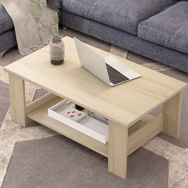Rectangular Wooden 4 Legs Coffee Cocktail Table with Storage Shelf Natural Clearhalo 'Coffee & Accent Tables' 'Coffee Tables' 'coffee_tables' 'furn' 'furn_coffee_tables' 'Furniture' 'Living Room Furniture' 5421854