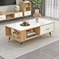 Modern Rectangular Coffee Table with Storage Wooden 4 Legs Cocktail Table Natural Wood White Glass Clearhalo 'Coffee & Accent Tables' 'Coffee Tables' 'coffee_tables' 'furn' 'furn_coffee_tables' 'Furniture' 'Living Room Furniture' 5421907