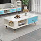Modern Rectangular Coffee Table with Storage Wooden 4 Legs Cocktail Table White-Blue Glass Clearhalo 'Coffee & Accent Tables' 'Coffee Tables' 'coffee_tables' 'furn' 'furn_coffee_tables' 'Furniture' 'Living Room Furniture' 5421909